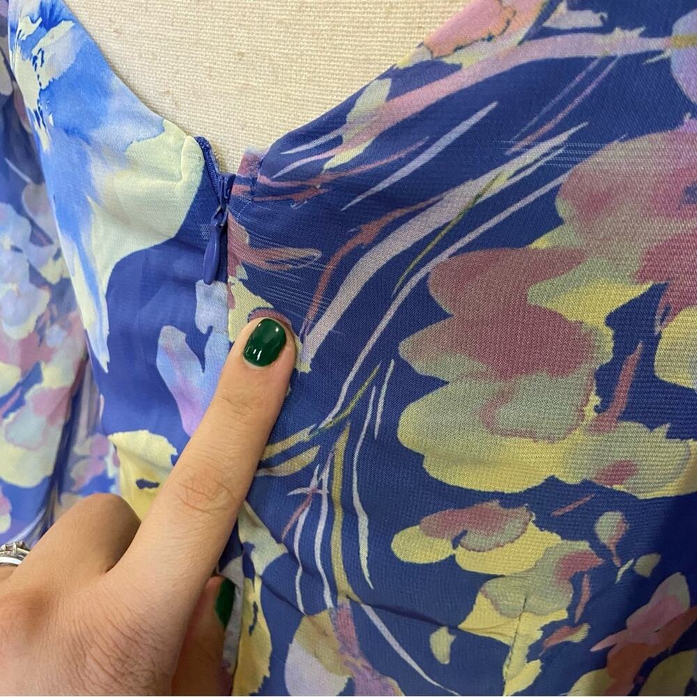 NWOT Lulus Beautiful Impression Blue Floral Chiffon Long Sleeve Mini Dre… - Picture 9 of 10